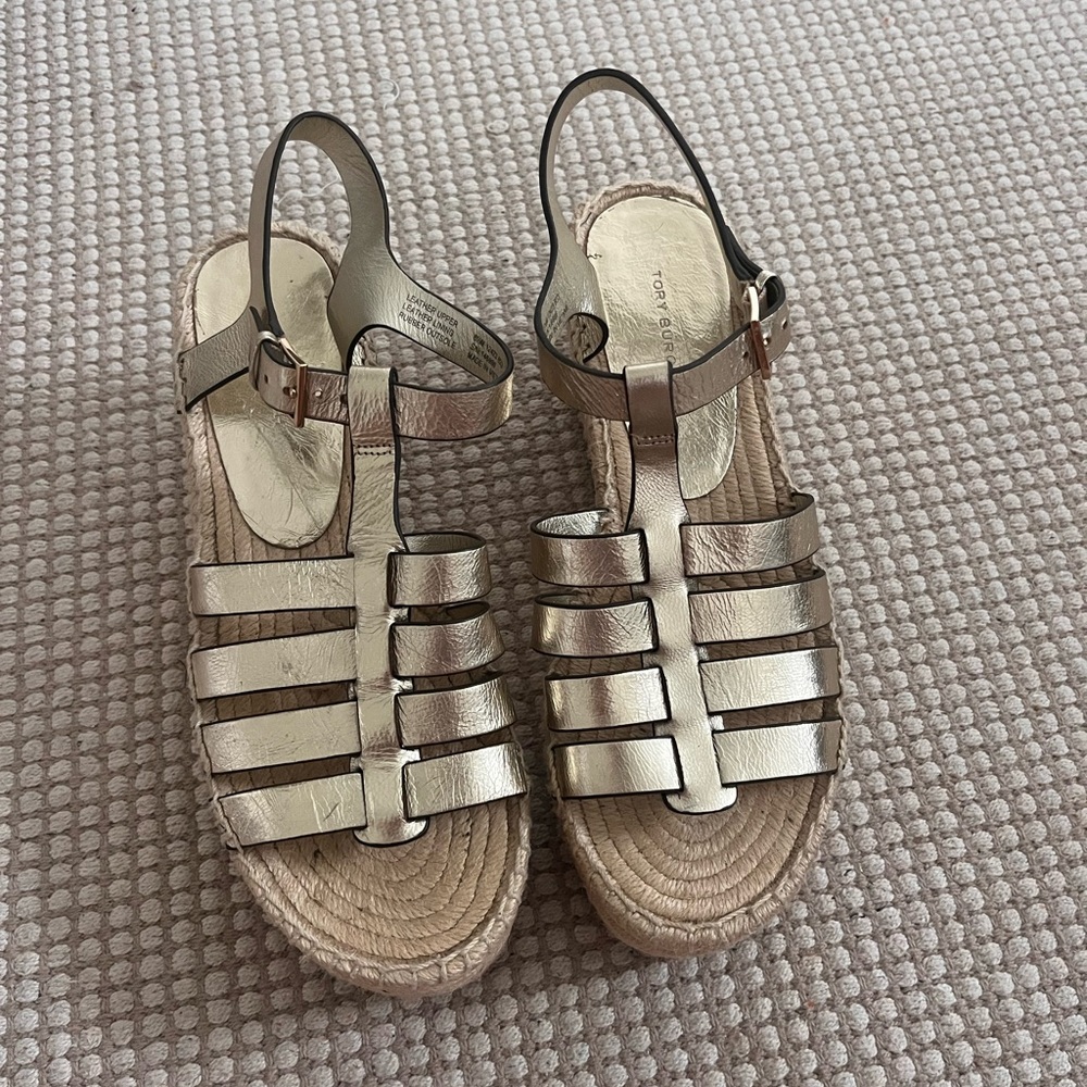 Tory Burch Gold Espadrille Platform Sandals